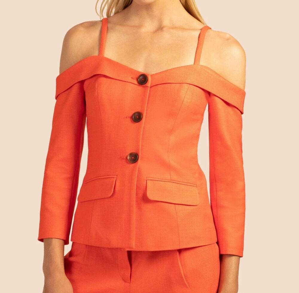 TRINA TURK Laine Jacket Top Size 6 NWT Button Down Cold Shoulder Orange